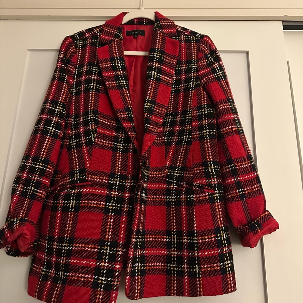 Talbots Red and Black Plaid Blazer